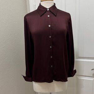Elie Tahari 100% silk Burgundy Women's Button-Up Blouse